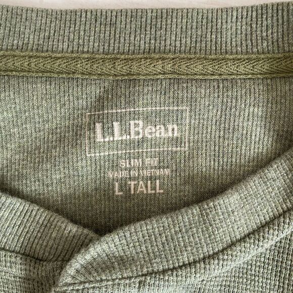LL Bean Mens Thermal Waffle Knit Henley Shirt Size Large TALL Green Cotton - Picture 8 of 9